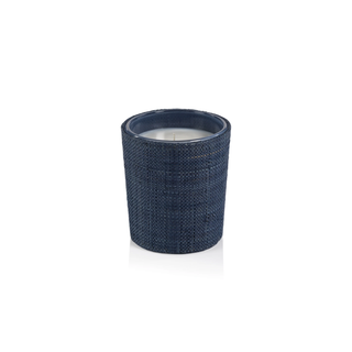Candle in Natural Raffia Basket   1 Wick 12 oz   Navy Blue
