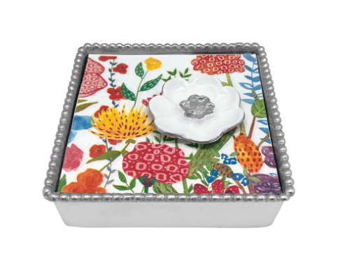 White Flower Beaded Napkin Box Set