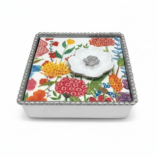 White Flower Beaded Napkin Box Set
