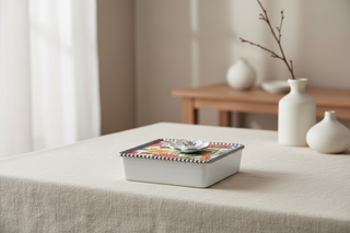White Flower Beaded Napkin Box Set

