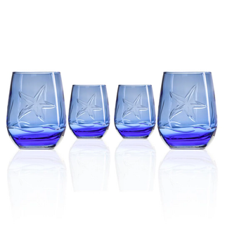 Starfish 15oz Blue Stemless Wine Tumbler Glass | Set of 4   Online Only

