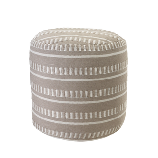 Dash and Stripe Geometric Indoor Outdoor Pouf Taupe/White