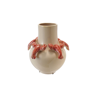 Stoneware Vase w/ 3D Lobsters, Reactive Glaze
