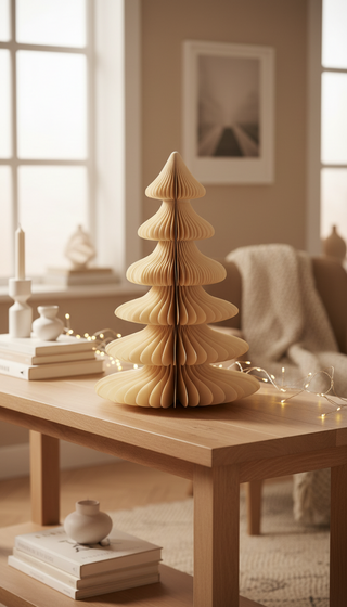 6" Round x 9"H Paper Honeycomb Tree   White
