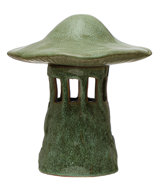Stoneware Mushroom Lantern w/ Lid, Reactive Glaze

