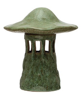 Stoneware Mushroom Lantern w/ Lid, Reactive Glaze
