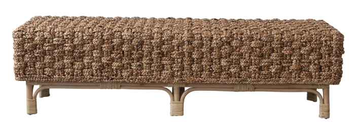 Hand-Woven Water Hyacinth and Rattan Bench ***