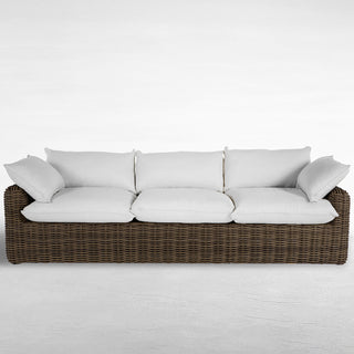 Montecito Woven Sofa   Raffia with Linen Snow Cushions
