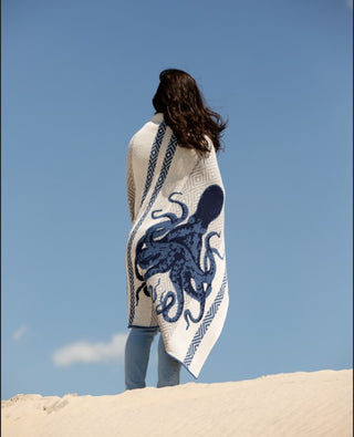 Octopus Square Milk/Alum/Slate/Marine Throw
