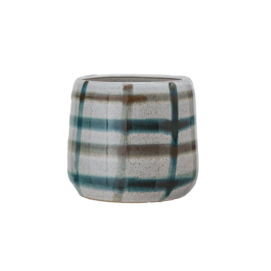 Hand-Painted Stoneware Planter (Holds 7" Pot)