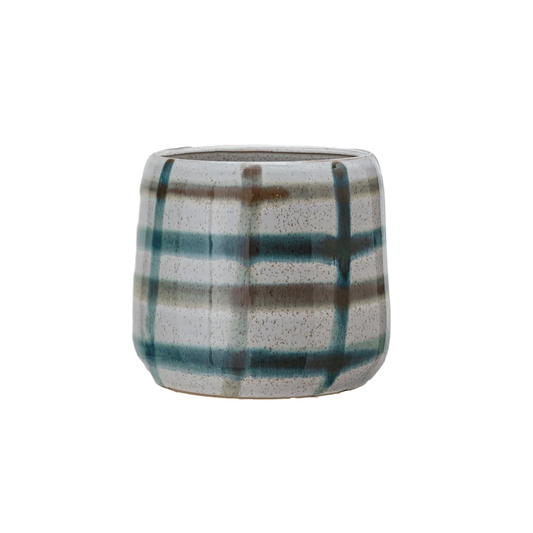 Hand-Painted Stoneware Planter (Holds 7" Pot)