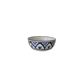 Hand Painted Stoneware Bowl with Pattern, Cream Color & Blue
