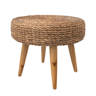 Hand Woven Water Hyacinth and Teakwood Stool
