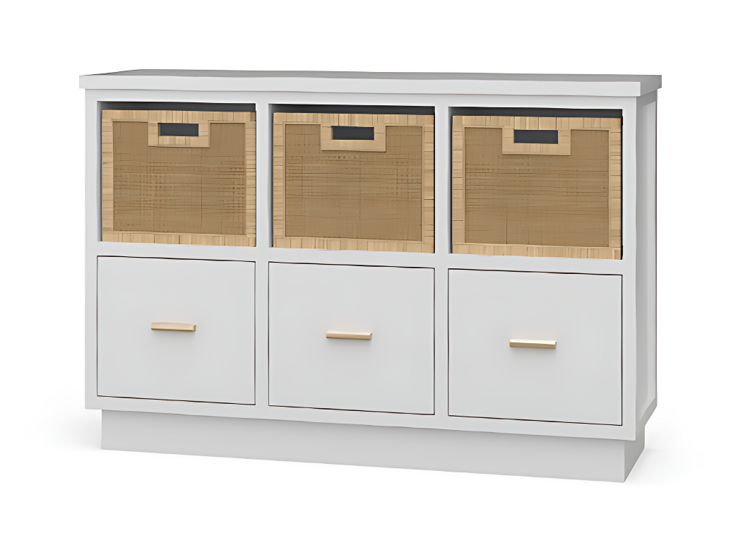 Dakota Storage Unit w/ 3 Drawers & Rattan Baskets (HRW/RNAT)