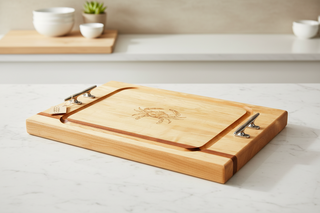 Blue Crab Steak Board with Nautical Cleat Handles
