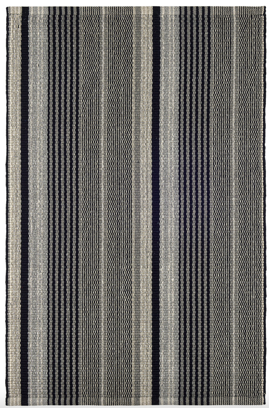 Alfie Ticking Black Handwoven Cotton Rug 2x3