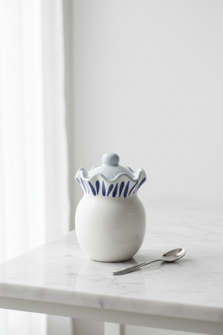 Iris Blue Drop Ruffle Sugar Bowl
