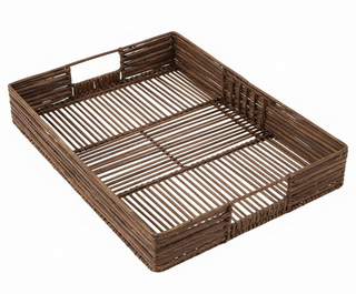 Hand Woven Decorative Bamboo & Jute Trays with Handles
