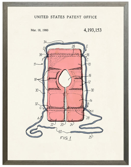 Framed Watercolor Life Jacket Patent on a Light Background 18" x 24" (84006 S)