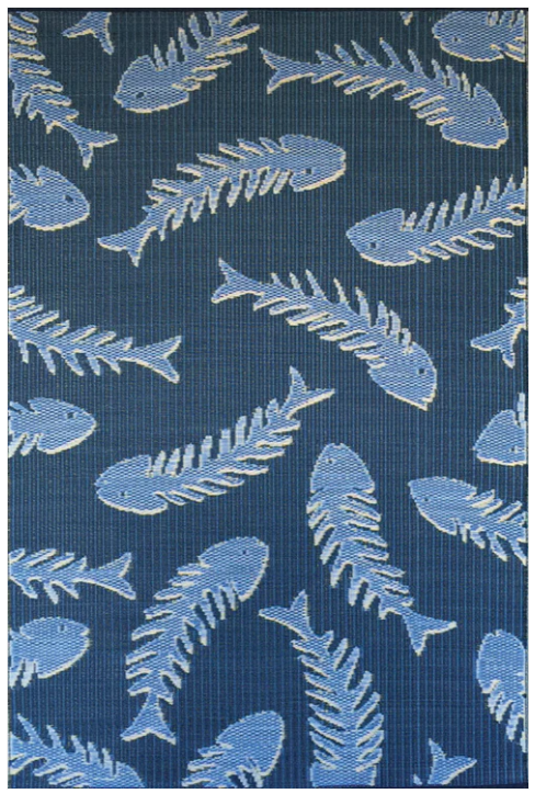 Navy Fishbone Outdoor Rug