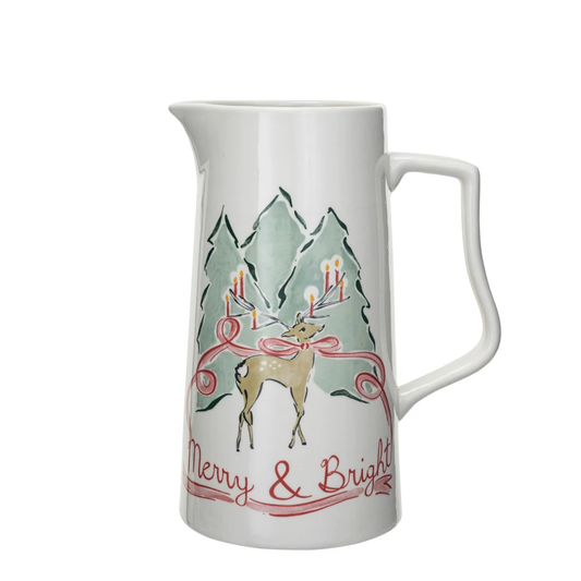 2 Quart Stoneware Pitcher w/ Reindeer, Multi Color