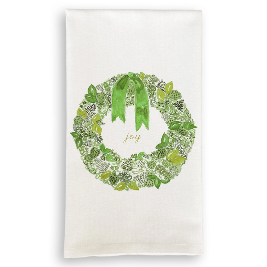 Green Wreath with Joy Dishtowel