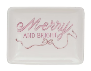 Stoneware Dish w/ Holiday Saying - Merry