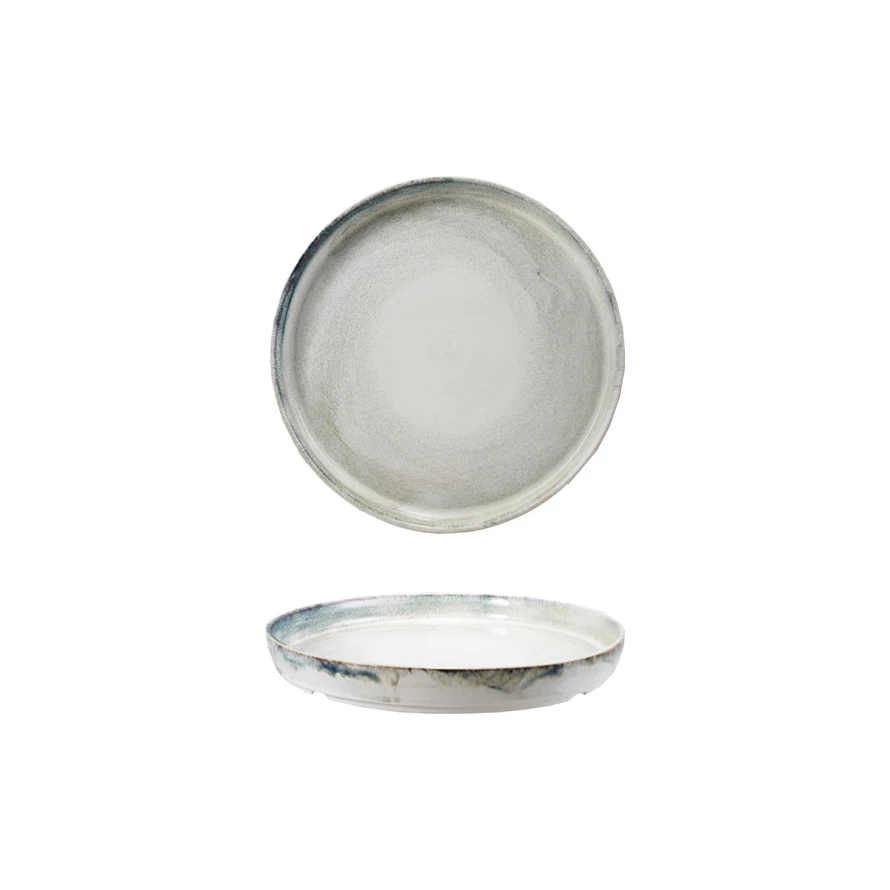 15" Rd Stoneware Tray Blue and White