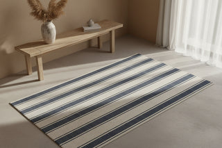 Blue Awning Stripe Woven Cotton Rug 2' x 3'
