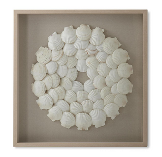 35.5 Inch Shadowbox Framed Seashell Medallion Wall Art
