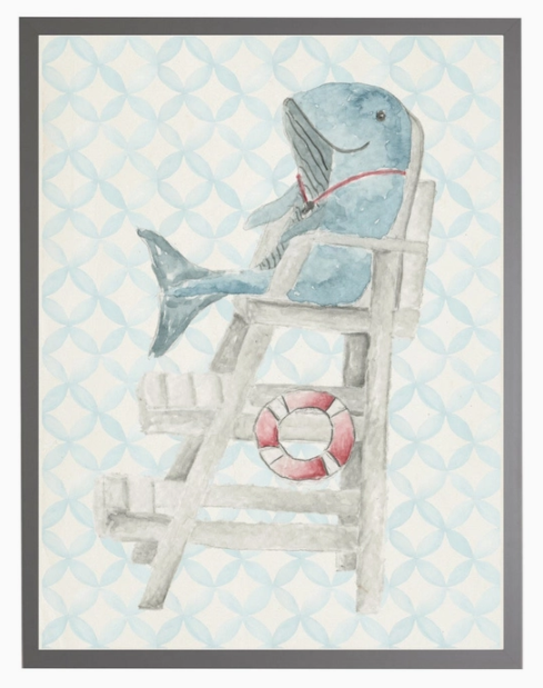 Watercolor Whale Lifeguard with Geometric Background C - Online Only