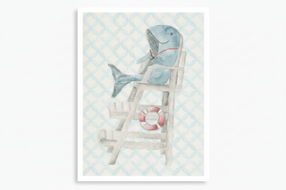 Watercolor Whale Lifeguard with Geometric Background C
