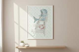 Watercolor Whale Lifeguard with Geometric Background C
