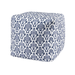 Farmhouse Blue/White Floral Cotton Indoor Pouf
