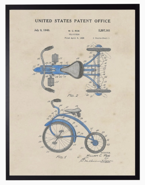 Watercolor Tricycle Patent - Online Only