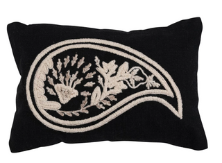 14" x 9" Woven Cotton Slub Lumbar Pillow with Embroidered Paisley
