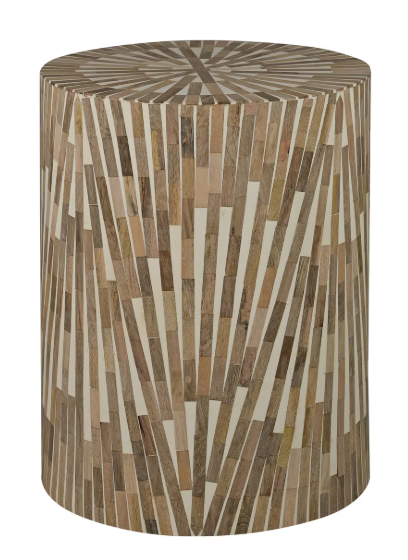 Wooden Side Table, 14W'' Round, Natural and White