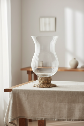 10 Inch Glass Hurricane w/Natural Grass Woven Sleeve
