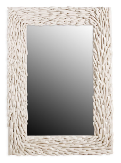 Teak Branch Rectangular Mirror, 39"H, White