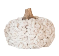 Cotton Blend Bouclé/Velvet Pumpkin w/ Wood Stem - Small - White