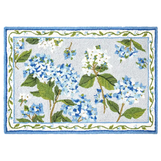 Blue Hydrangea Hook Rug   Sally Eckman Roberts
