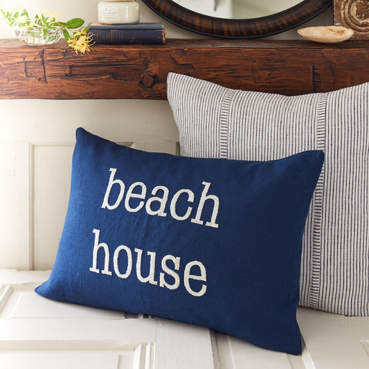 Indigo with White Thread Beach House Pillow 16x24