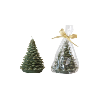 Unscented Tree Shaped Candle w/ Gold Tips, Evergreen Color   Small
