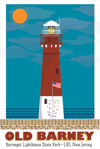 Old Barney Lighthouse Flags 20x30 Grey Frame Wood Frame