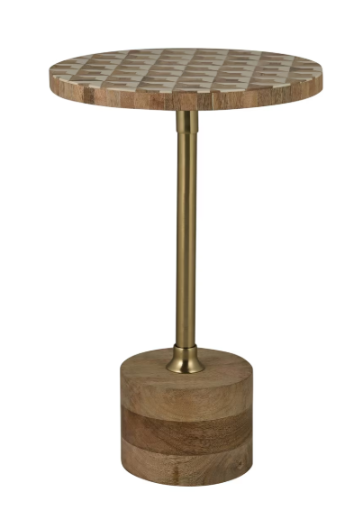 Mangowood Side Table, 12W'' Round, Natural and White
