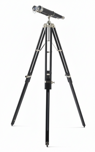 54.5 Inch Black Leather & Silver Metal Nautical Binoculars on Tripod

