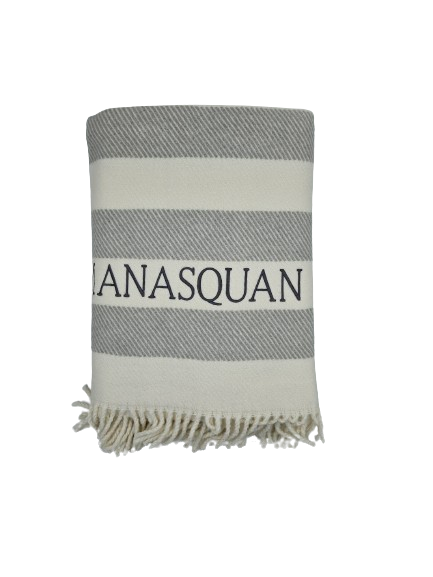 Candy Stripe 55" x 70" Cream/Grey - Manasquan - Grey Thread