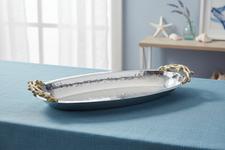 Coral Oval Bowl with Gold Handles
