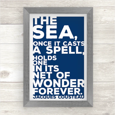 Jacques Cousteau Quote 24x36 Grey Distressed Frame