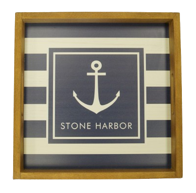 Personalized Navy Anchor Stripes Wooden Serving Tray - STONE HARBOR